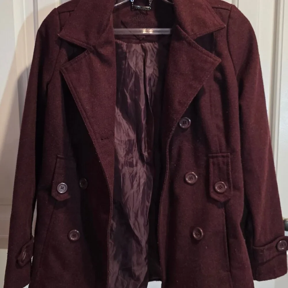 Jou Jou Girl's Pea Coat in Rich Burgundy